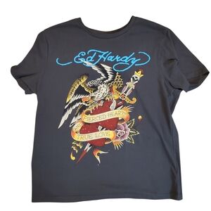 Ed Hardy Black Tee with Colorful Eagle Design